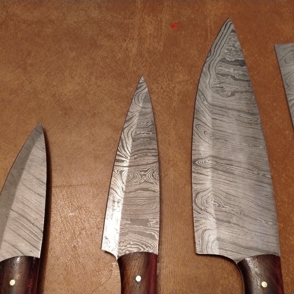 New 5pc Damascus steel blade skull kitchen butcher set - Picture 5 of 5